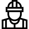 Gray hard hat icon image of a person on a transparent background.